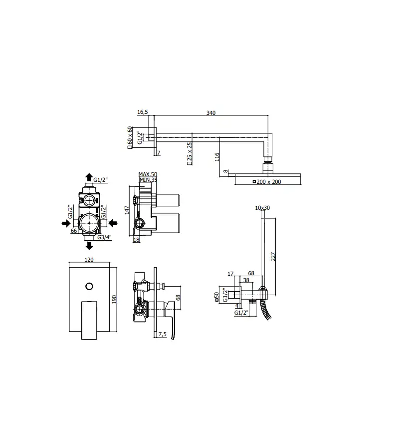 Kit completo per doccia modello quadro Paffoni Level KITLES015CR