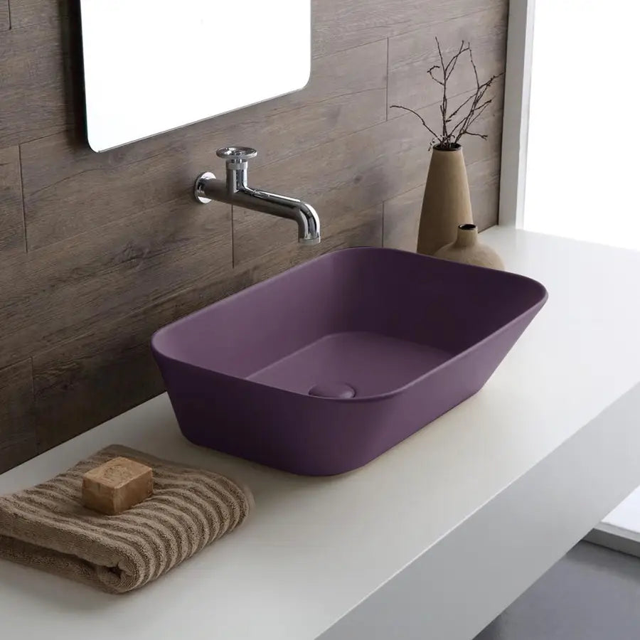 Lavabo da appoggio rettangolare 60 cm Wave di Simas ceramica prugna matt Codice: WA4PM