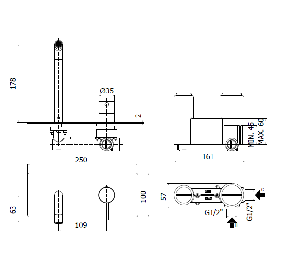 Paffoni  Light LIG105CR | Miscelatore per lavabo incasso a parete, cromo