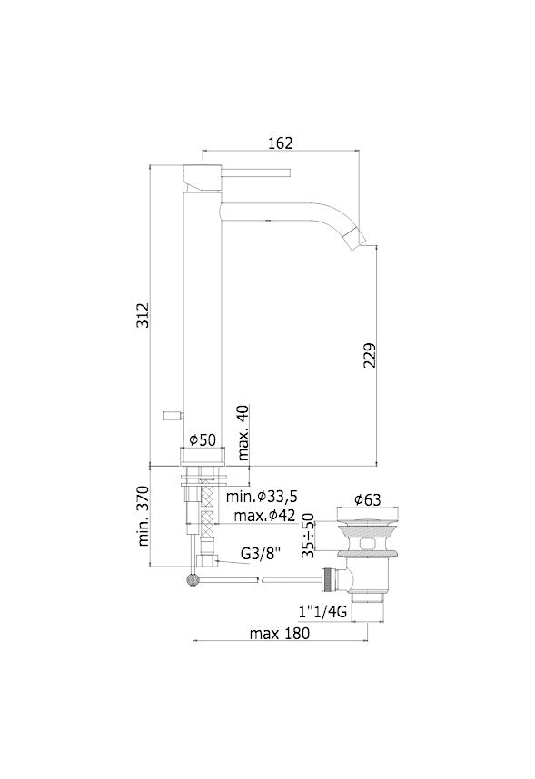 Paffoni LIG081KCR Light Miscelatore lavabo prolungato con scarico clic-clac - cromo