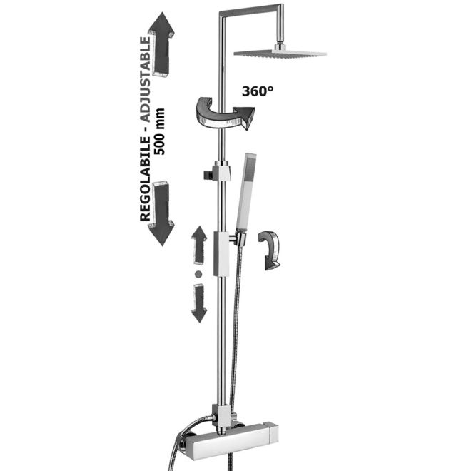 ZCOL 620 SYNCRO PLUS | Colonna doccia completa di miscelatore, soffione e doccino, cromo